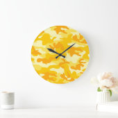 ブライトゴールデンイエロー迷彩柄デコーカラフルル ラージ壁時計 (ホーム)