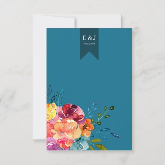 ブライトサマーカラフルターコイズウェディングRSVP 出欠カード (裏面)