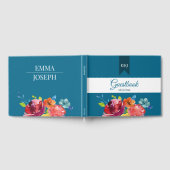 ブライトサマーカラフルターコイズ結婚フローラ ゲストブック (全面)