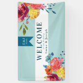 ブライトサマーカラフルターコイズ結婚フローラ 横断幕 (縦)