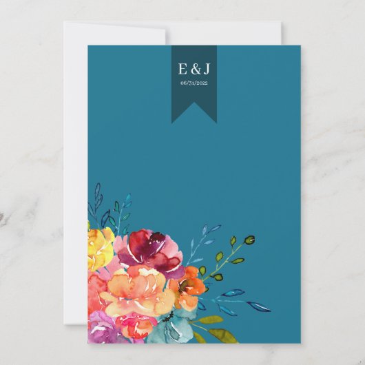 ブライトサマーカラフルターコイズ結婚フローラI 招待状 (裏面)