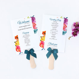 ブライトサマーカラフルフローラ結婚式 プログラムファン ハンドファン