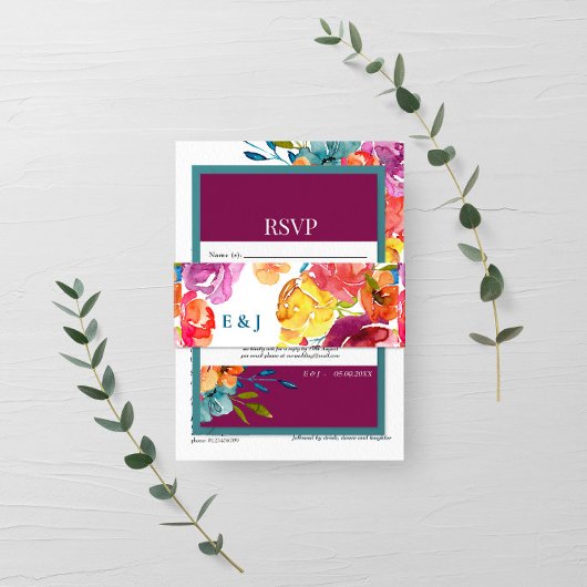 ブライトサマーカラフル結婚パステル 招待状ベリーバンド