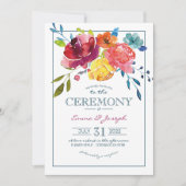 ブライトサマーマリティムストライプのフローラ結婚ズ 招待状 (正面)