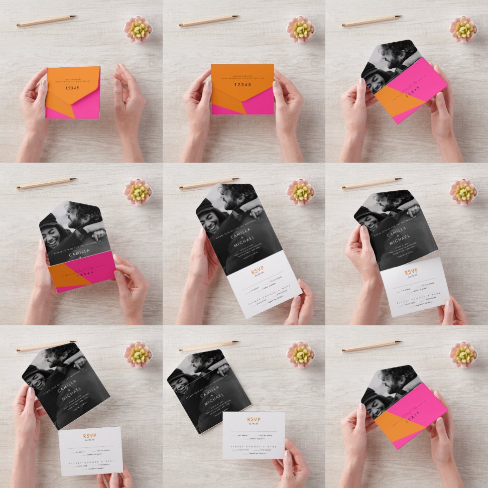 ブライトサマーモダン結婚式招待状 オールインワン招待状