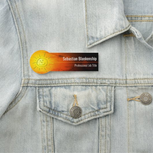 ブライトサンセットアートワークハッピー顔スマイル 名札 (インサイチュ)