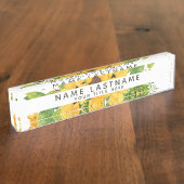 ブライトサンフラワーズフローラ植物白タイトル デスクネームプレート (側面)