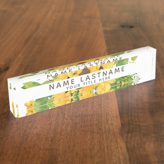 ブライトサンフラワーズフローラ植物白タイトル デスクネームプレート (側面)