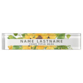 ブライトサンフラワーズフローラ植物白タイトル デスクネームプレート (正面)