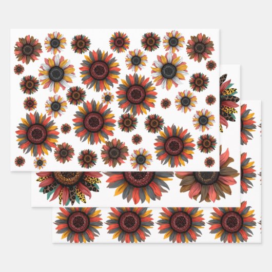 ブライトサンフラワーデザイン ラッピングペーパーシート (セット)