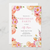 ブライトシトラス気のあるそぶりをしたと花の誕生日 招待状 (正面/裏面)