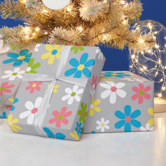 ブライトシンプル春カラフルフローラアートパターン ラッピングペーパー (クリスマス)