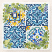 ブライトシ地中海のシリアンタイルグレープつる植物 ガラスコースター (正面)