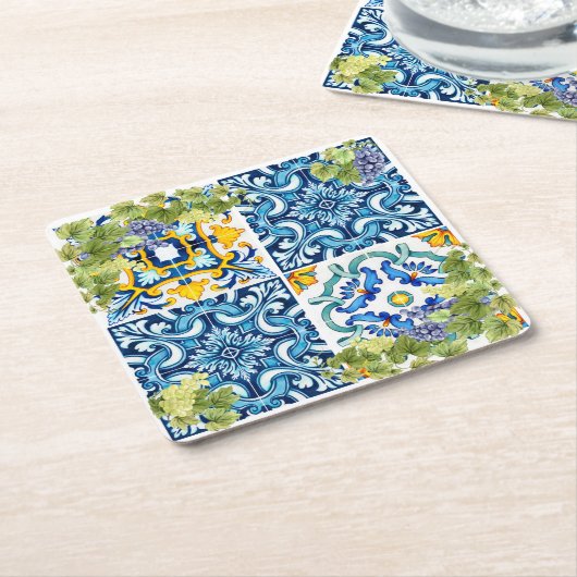 ブライトシ地中海のシリアンタイルグレープつる植物 スクエアペーパーコースター (アングル)
