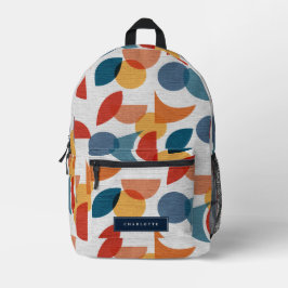 ブライトジオメトリックレトロ抽象芸術ミッドセンチュリーモダン プリントバックパック