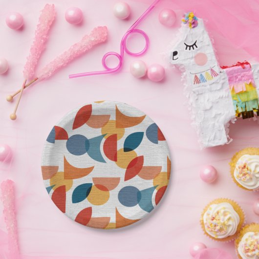 ブライトジオメトリックレトロ抽象芸術ミッドセンチュリーモダン ペーパープレート (パーティー)