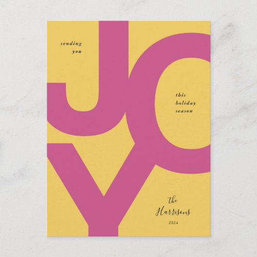 ブライトジョイピンク&イエローノンフォトホリデー ポストカード (正面)