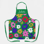 ブライトスカンカラフルジナビアフラワーズグリーンカスタム エプロン (正面)