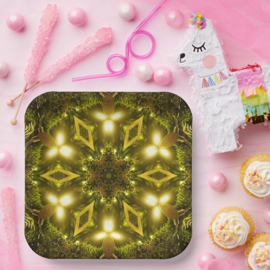 ブライトスタークリスマスゴールデンマンダラ万華鏡のように千変万化するパターン ペーパープレート (パーティー)