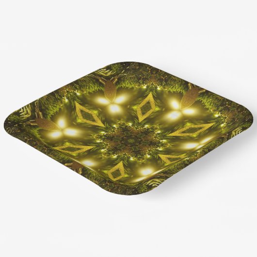 ブライトスタークリスマスゴールデンマンダラ万華鏡のように千変万化するパターン ペーパープレート (傾斜あり)