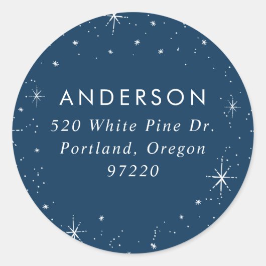 ブライトスターズネイビーホリデー差出人住所ラベル ラウンドシール (正面)