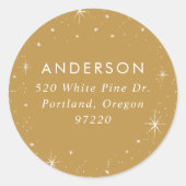 ブライトスターズ金ゴールドホリデー差出人住所ラベル ラウンドシール (正面)