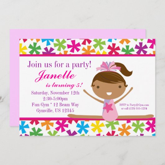 ブライトスター体操選手の誕生日パーティーの招待 招待状 (正面/裏面)