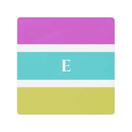 ブライトストライプのコンテンポラリーイニシャルモノグラム メタルプリント