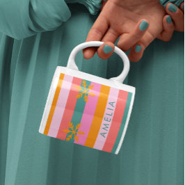 ブライトストライプクリスマススノーフレーク コーヒーマグカップ