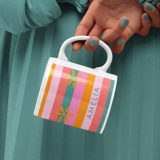 ブライトストライプクリスマススノーフレーク コーヒーマグカップ