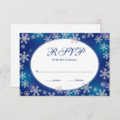 ブライトスノーフレークスブルーホワイトウィンターRSVP 出欠カード (正面/裏面)
