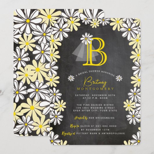 ブライトズヴェイルモノグラムシャルボードブライダルシャワー 招待状 (正面/裏面)