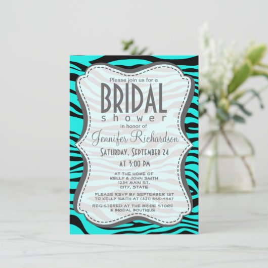 ブライトターコイズゼブラストライプアニマルプリント 招待状 (スタンド正面)