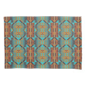 ブライトターコイズティール（緑がかった色）アクアブルーオレンジトライバル 枕カバー (正面左)