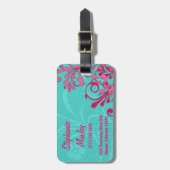 ブライトターコイズピンク抽象芸術フローラ パーソナライズされた ラゲッジタグ (正面縦)