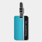 ブライトターコイズブルーブラシ鋼及びシルバープリント ラゲッジタグ (正面縦)