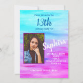 ブライトターコイズホットピンク誕生日招待状 招待状 (正面)