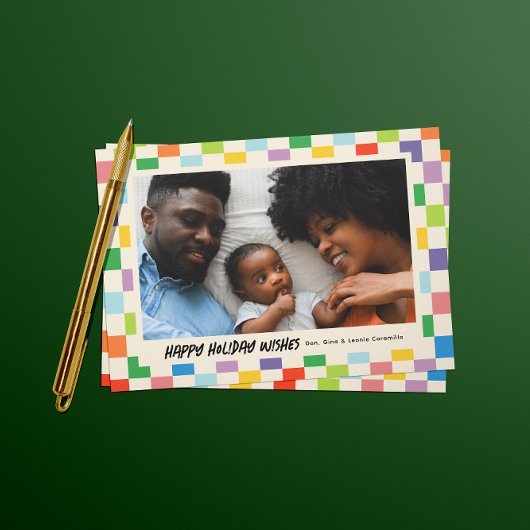 ブライトチェッカラフルカーボードホリデイ ポストカード