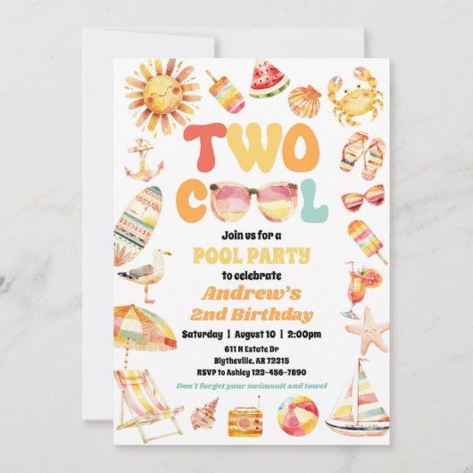 ブライトツークール誕生日プールパーティの招待状 招待状 (正面)