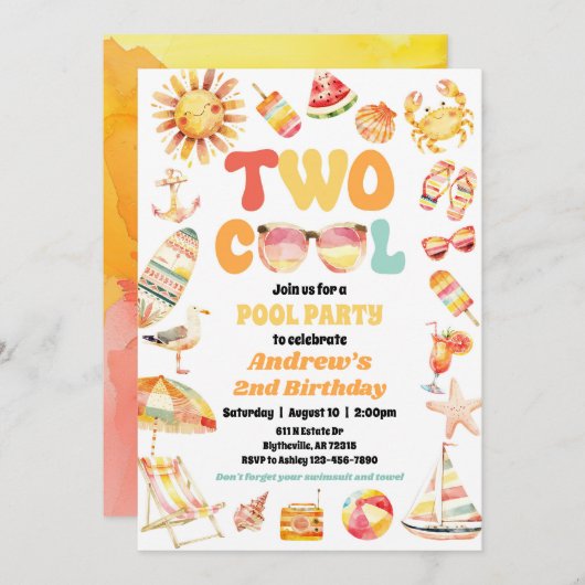 ブライトツークール誕生日プールパーティの招待状 招待状 (正面/裏面)