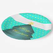 ブライトティール（緑がかった色）ビーチクリスマステーマ ペーパープレート (アングル)