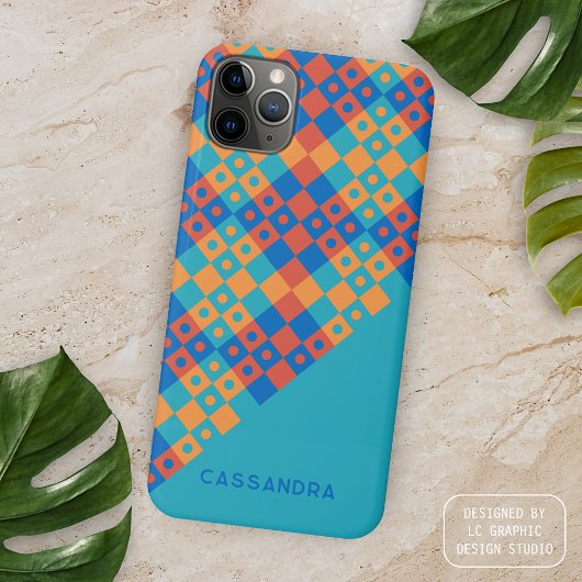 ブライトティール(緑がかった色)ブルーオレンジレッドミッドセンチュリーアートパターン Case-Mate iPhoneケース