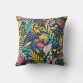 ブライトティール(緑がかった色)モノグラム葉モダンズラインアート クッション (裏面)