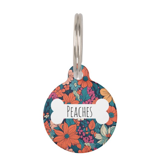 ブライトデイジーフローラルパターン植物性カスタムペット ペット　ネームタグ (正面)