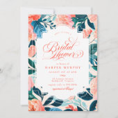 ブライトトロピカルオレンジティール（緑がかった色）フローラブライダルシャワー 招待状 (正面)