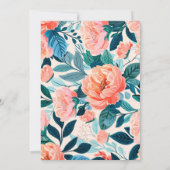 ブライトトロピカルオレンジティール（緑がかった色）フローラブライダルシャワー 招待状 (裏面)