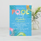 ブライトトロピカルサマーおもしろい誕生日プールパーティー 招待状 (スタンド正面)
