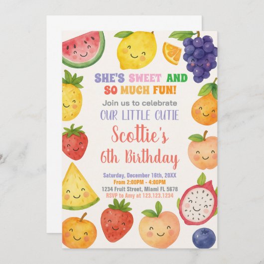 ブライトトロピカルフルーツ誕生日招待状 招待状 (正面/裏面)