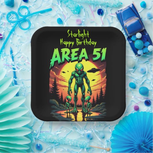 ブライトネオンエイリアンウォッチエリア51 ペーパープレート (パーティー)