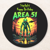 ブライトネオンエイリアンウォッチエリア51 ラウンドペーパーコースター (正面)